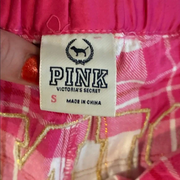 PINK Victoria's Secret Pink, white, and gold Plaid pajama Pants - Picture 8 of 9